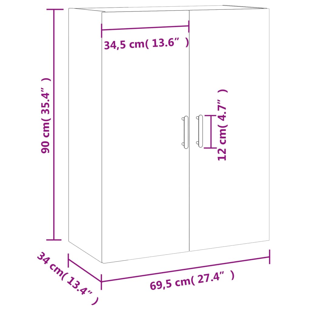 vidaXL Seinäkiinnitettävä kaappi ruskea tammi 69,5x34x90 cm