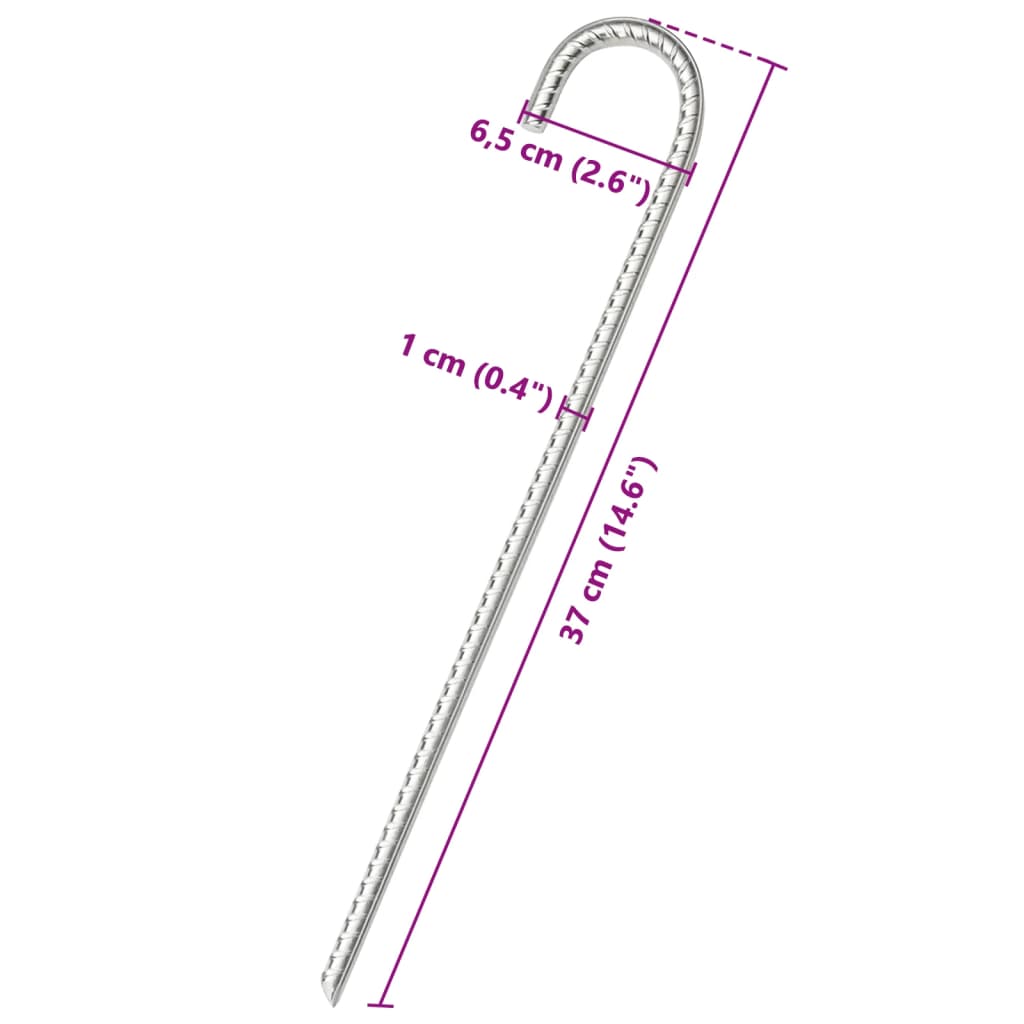 vidaXL Telttatapit 6 kpl 37 cm Ø10 mm galvanoitu teräs