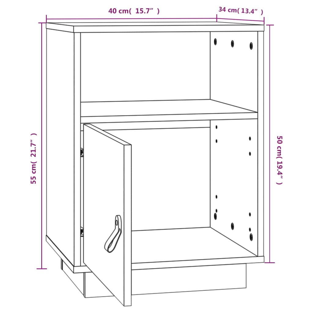 vidaXL Yöpöydät 2 kpl hunajanruskea 40x34x55 cm täysi mänty