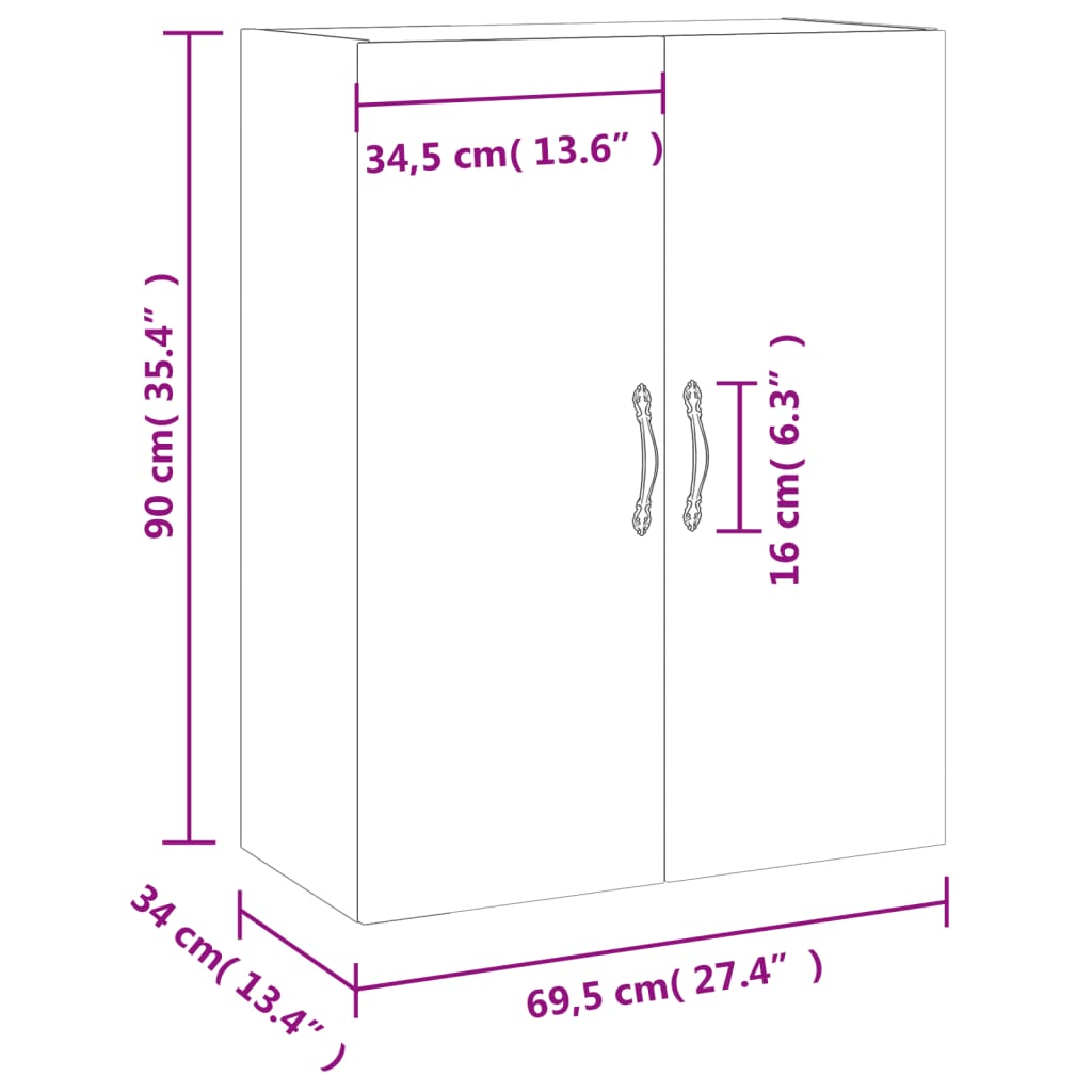 vidaXL Seinäkiinnitettävä kaappi ruskea tammi 69,5x34x90 cm