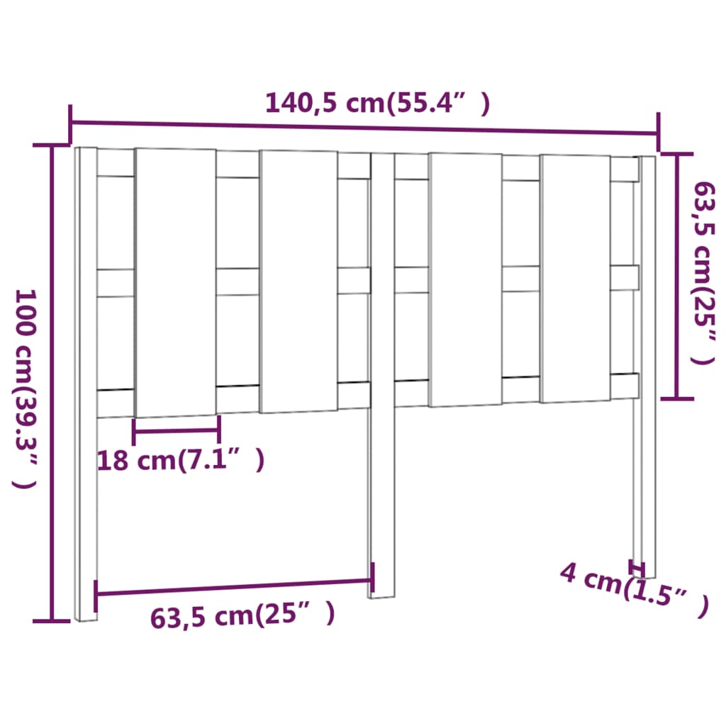 vidaXL Sängynpääty hunajanruskea 140,5x4x100 cm täysi mänty