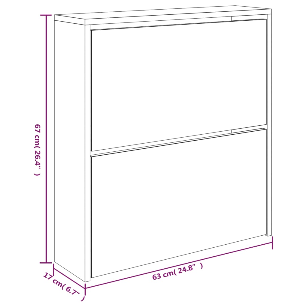 vidaXL Kenkäkaappi peilillä 2-kerroksinen ruskea tammi 63x17x67 cm