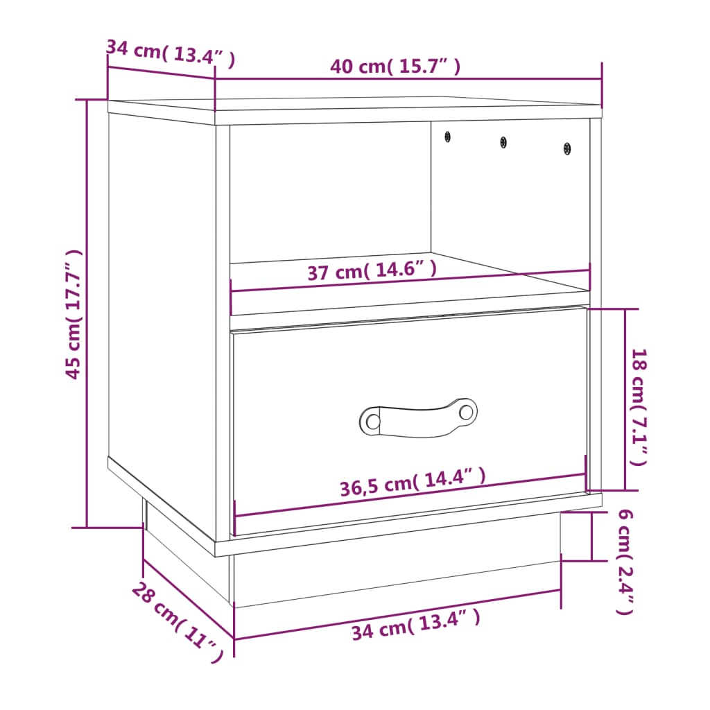 vidaXL Yöpöydät 2 kpl musta 40x34x45 cm täysi mänty