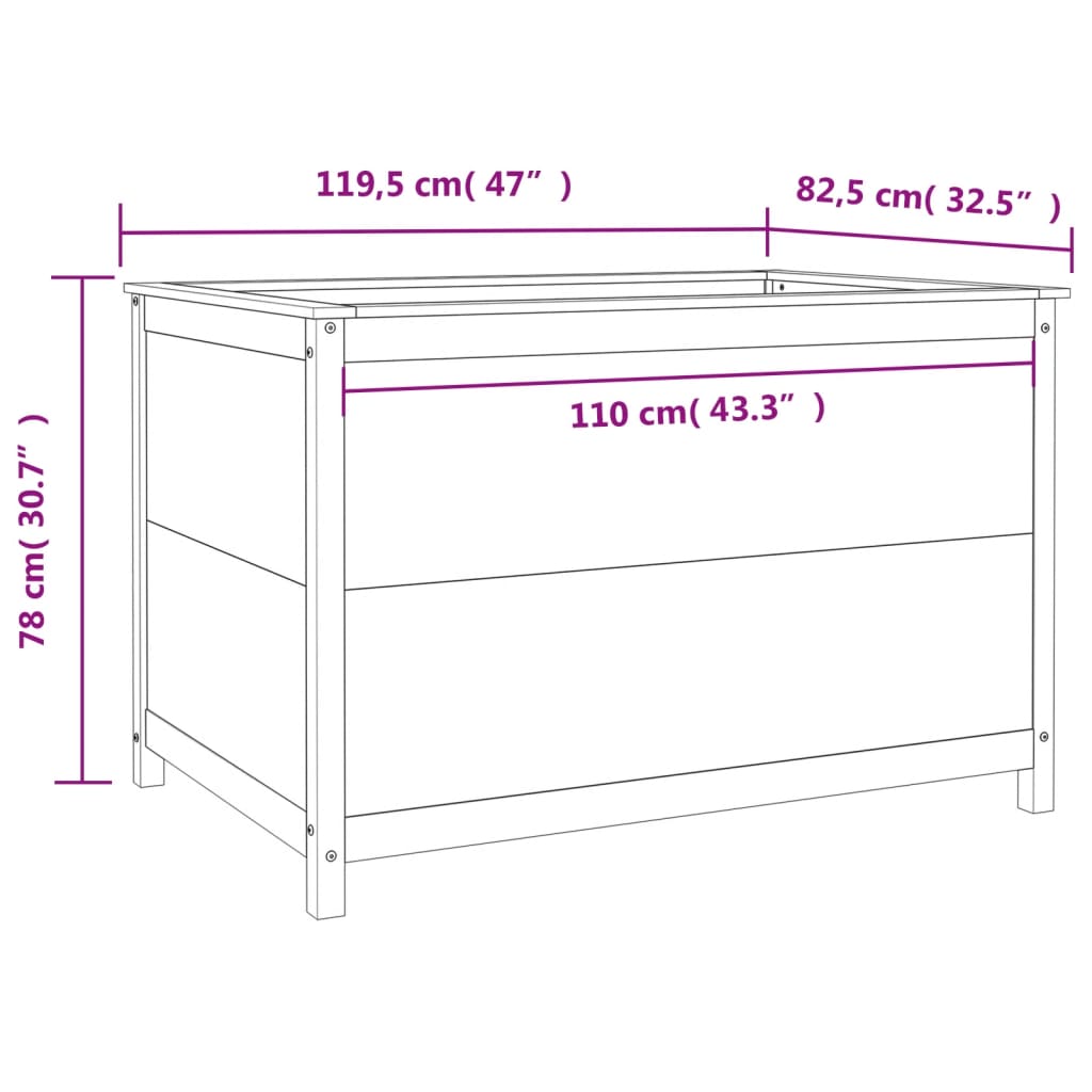 vidaXL Korotettu kukkalaatikko 119,5x82,5x78 cm täysi mänty