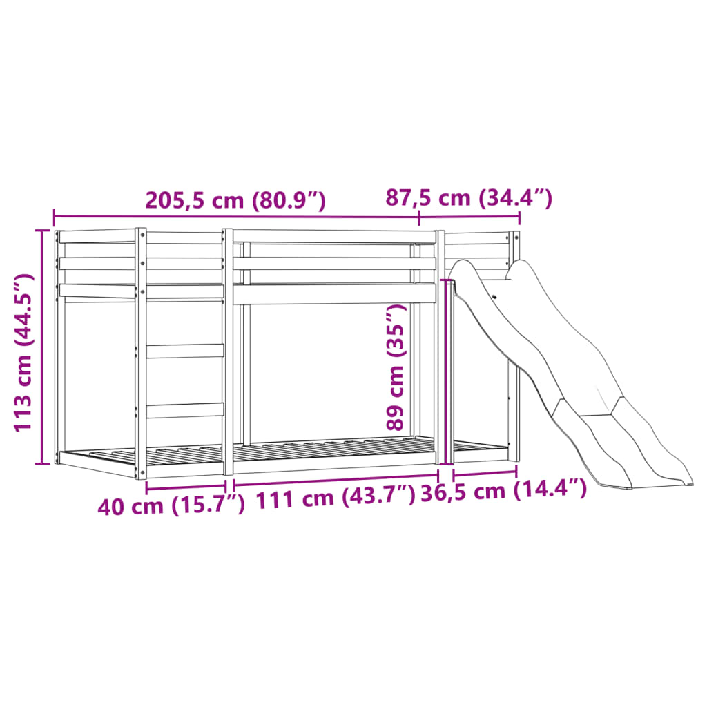 vidaXL Kerrossänky liukumäellä ja verhoilla pinkki 80x200 cm