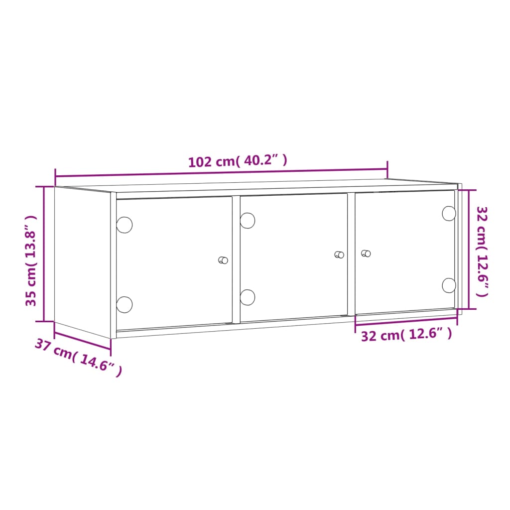 vidaXL Seinäkaappi lasiovilla Sonoma-tammi 102x37x35 cm