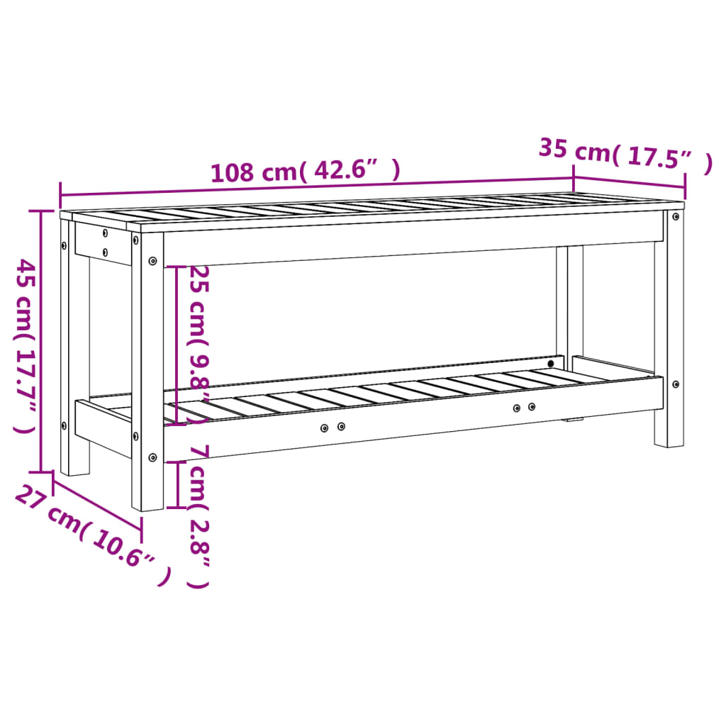 vidaXL Puutarhapenkki musta 108x35x45 cm täysi mänty