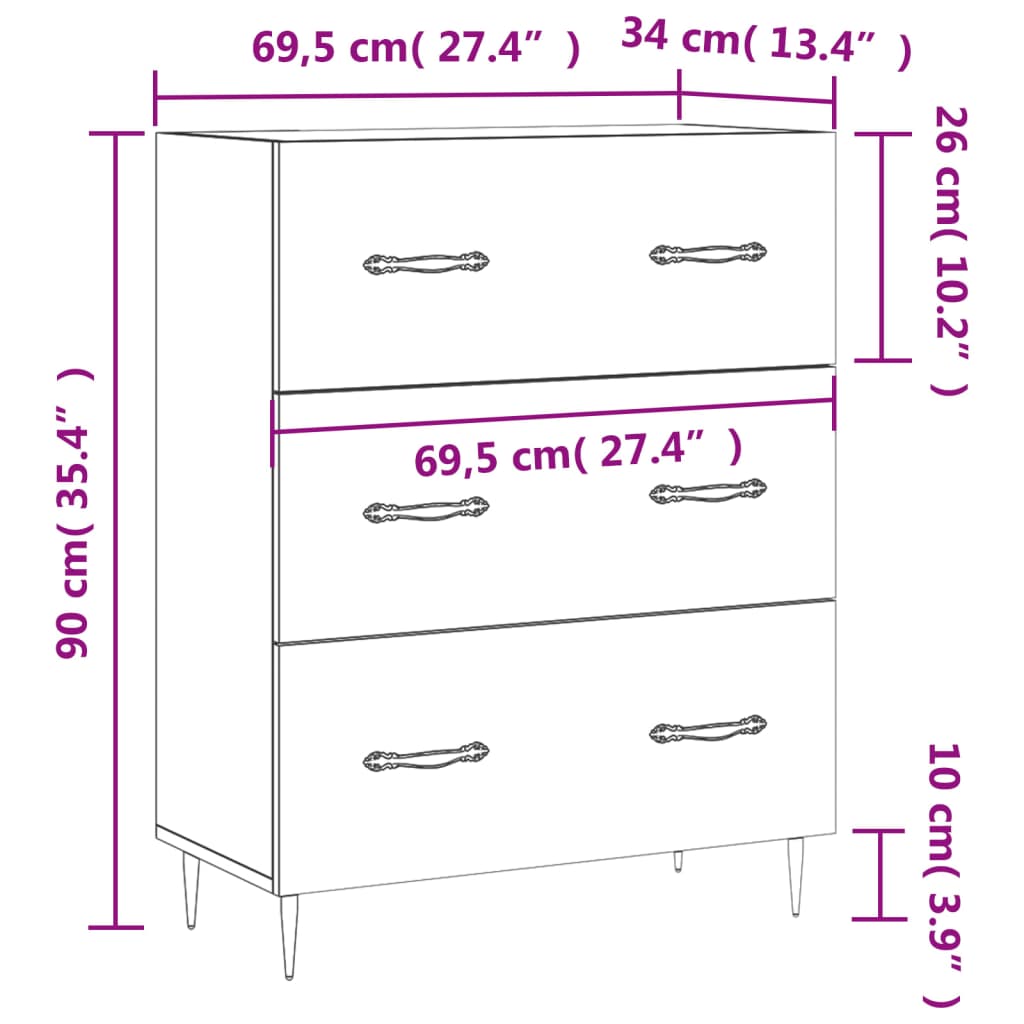 vidaXL Senkki Sonoma-tammi 69,5x34x90 cm tekninen puu