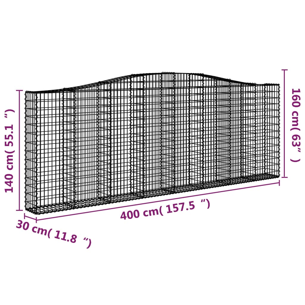 vidaXL Kaarevat kivikorit 25 kpl 400x30x140/160 cm galvanoitu rauta