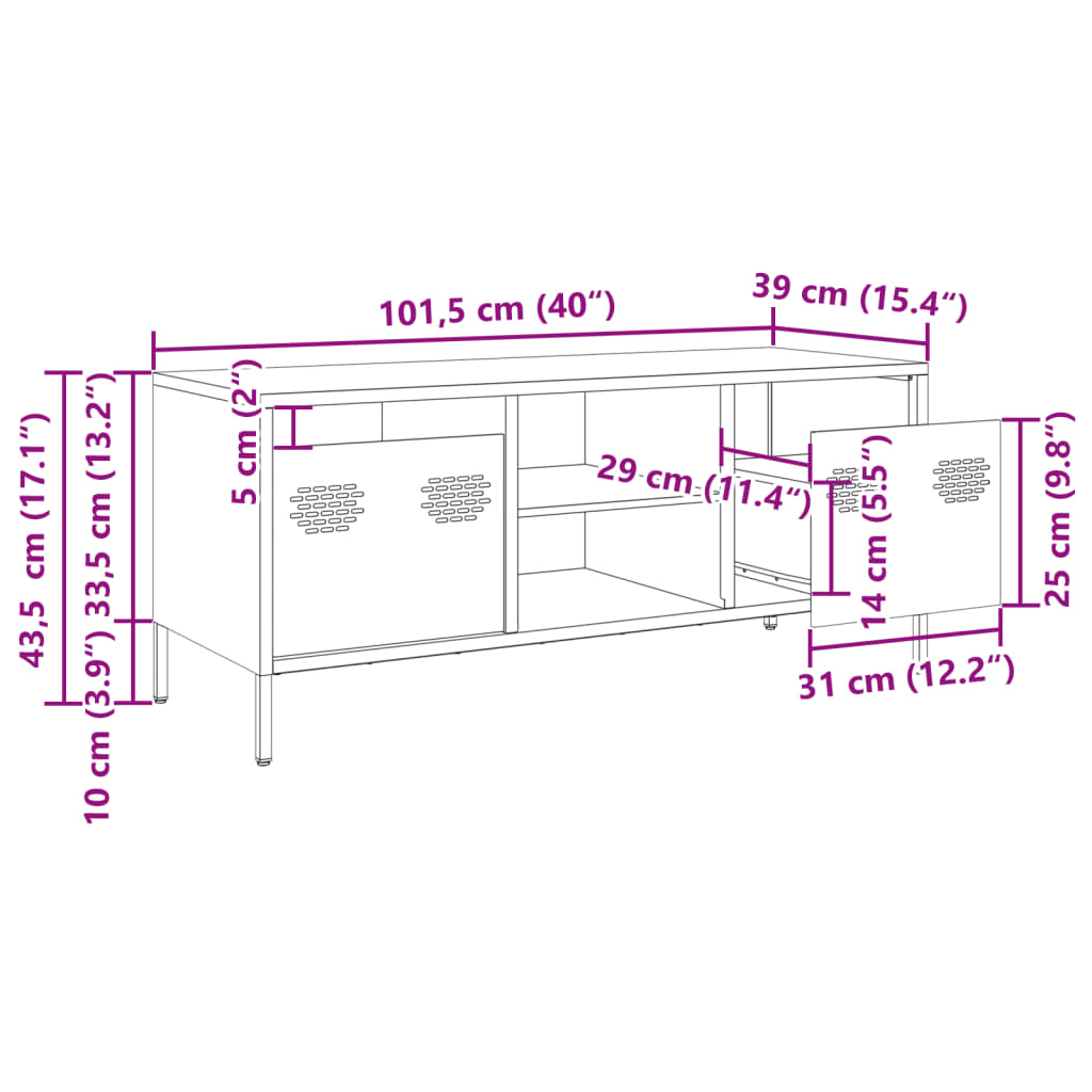 vidaXL TV-taso oliivinvihreä 101,5x39x43,5 cm kylmävalssattu teräs