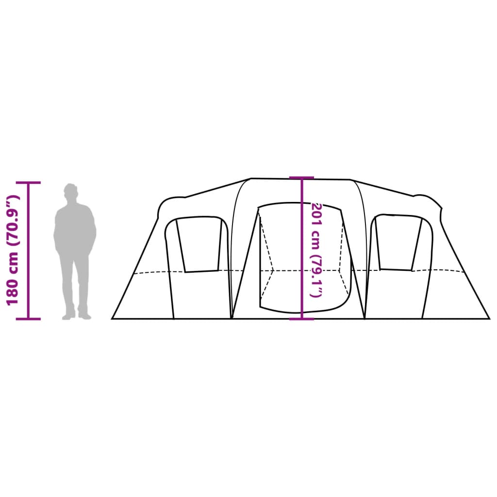 vidaXL Perheteltta tunneli 16 henkilölle vihreä vedenpitävä