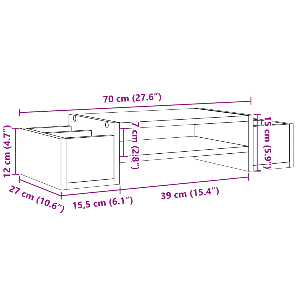 vidaXL Näyttöteline säilytystila ruskea tammi 70x27x15 cm tekninen puu