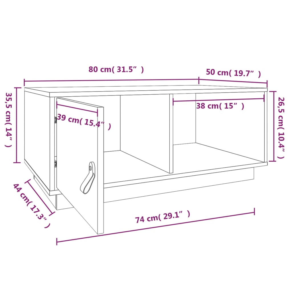 vidaXL Sohvapöytä 80x50x35,5 cm täysi mänty