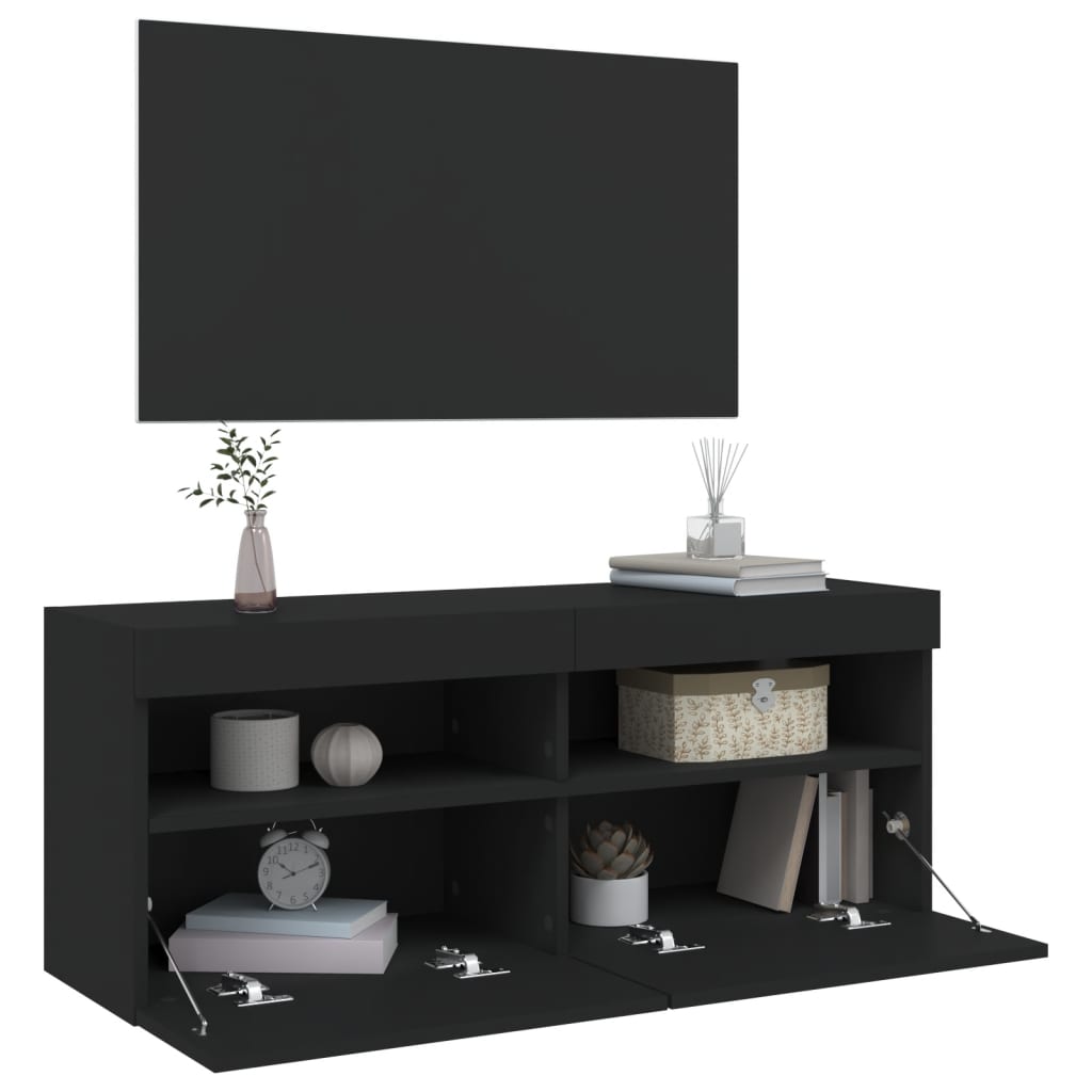 vidaXL TV-seinäkaappi LED-valoilla musta 100x30x40 cm