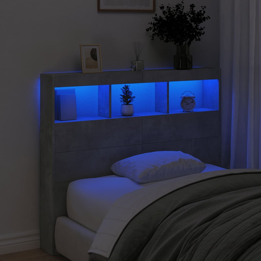 vidaXL Sängynpäätykaappi LED-valoilla betoninharmaa 120x17x102 cm