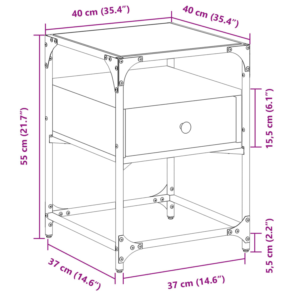 vidaXL Yöpöydät 2 kpl musta 40x40x55 cm tekninen puu