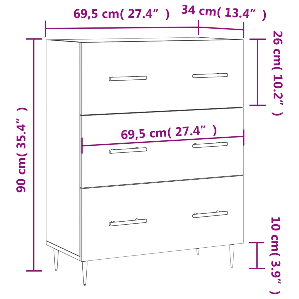 vidaXL Senkki Sonoma-tammi 69,5x34x90 cm tekninen puu