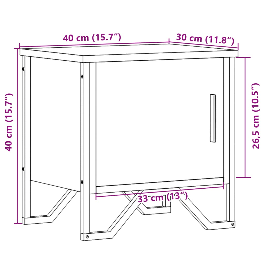 vidaXL Yöpöydät 2 kpl ruskea tammi 40x30x40 cm lastulevy