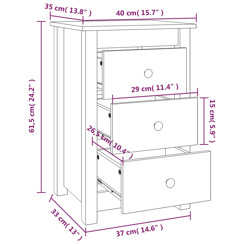 vidaXL Yöpöydät 2 kpl hunajanruskea 40x35x61,5 cm täysi mänty