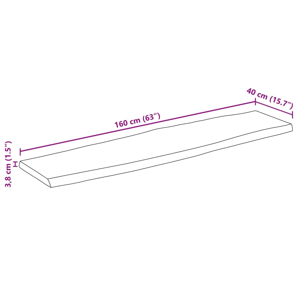 vidaXL Pöytälevy 160x40x3,8 cm suorakaide täysi akasiapuu elävä reuna