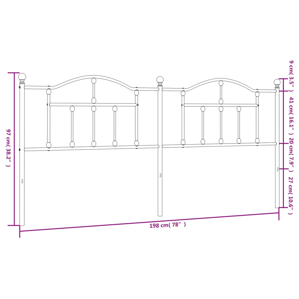 vidaXL Metallinen sängynpääty musta 193 cm