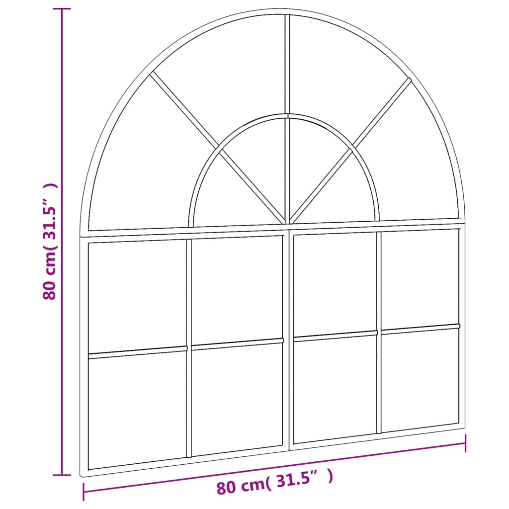 vidaXL Seinäpeili musta 80x80 cm kaari rauta