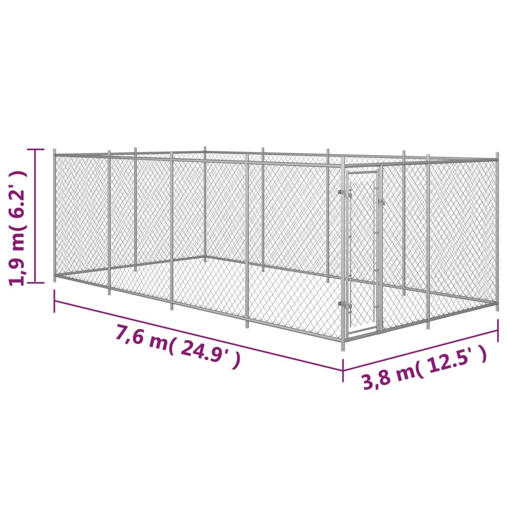 vidaXL Koiran ulkohäkki 7,6x3,8x1,9 m