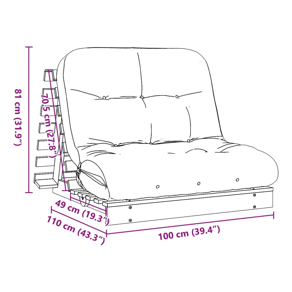 vidaXL Futon vuodesohva patjalla 100x206x11 cm kyllästetty mänty