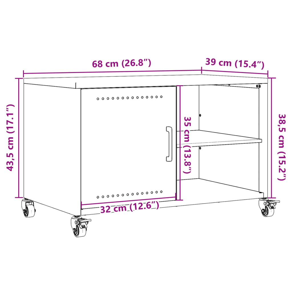 vidaXL TV-taso pinkki 68x39x43,5 cm teräs