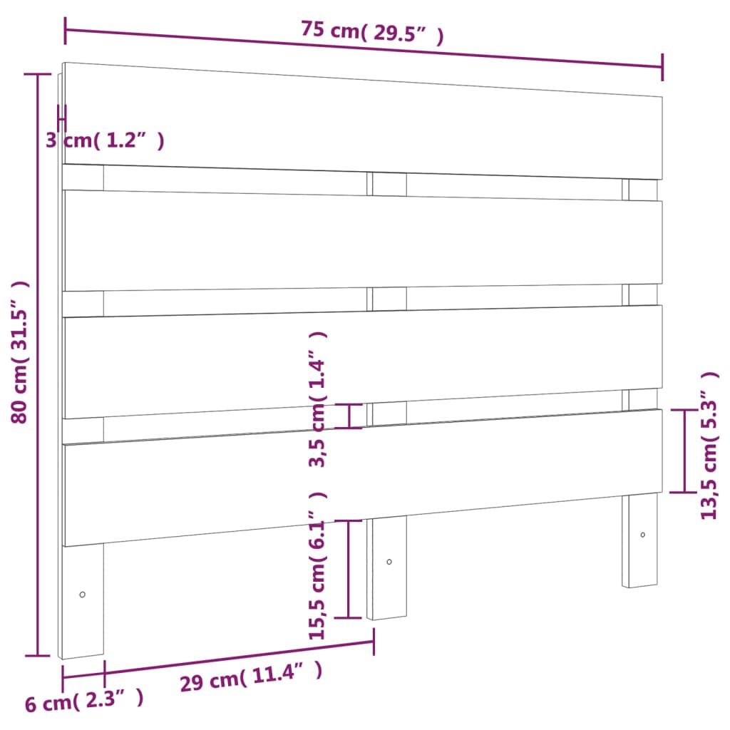 vidaXL Sängynpääty musta 75x3x80 cm täysi mänty