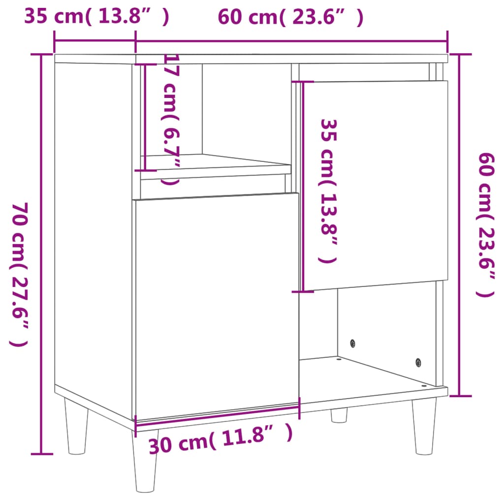 vidaXL Senkki harmaa Sonoma 60x35x70 cm tekninen puu