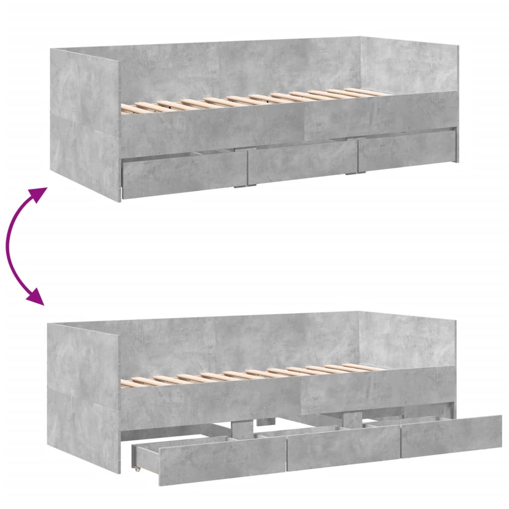 vidaXL Vuodesohva laatikoilla ei patjaa betoninharmaa 75x190 cm