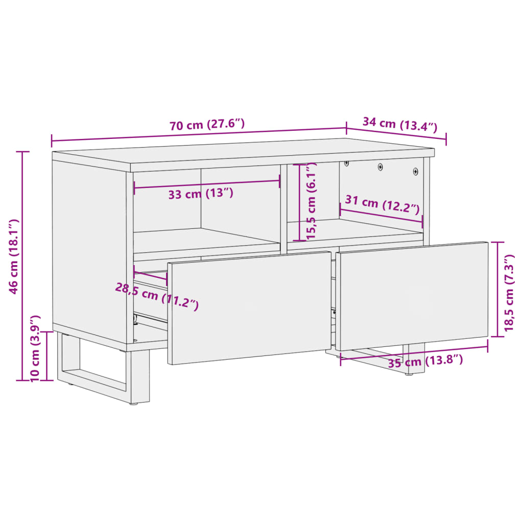 vidaXL TV-taso 70x34x46 cm täysi akaasiapuu