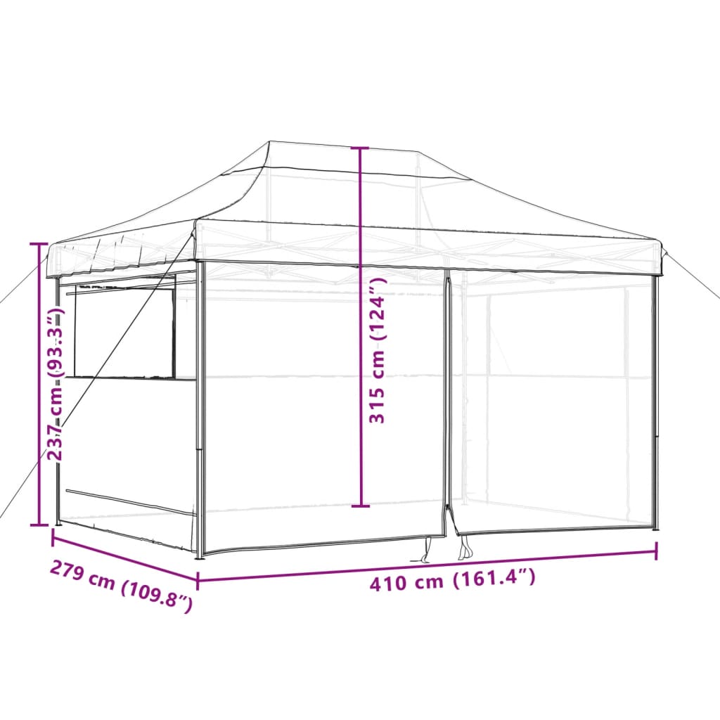 vidaXL Taitettava pop-up juhlateltta 4 sivuseinällä terrakotta