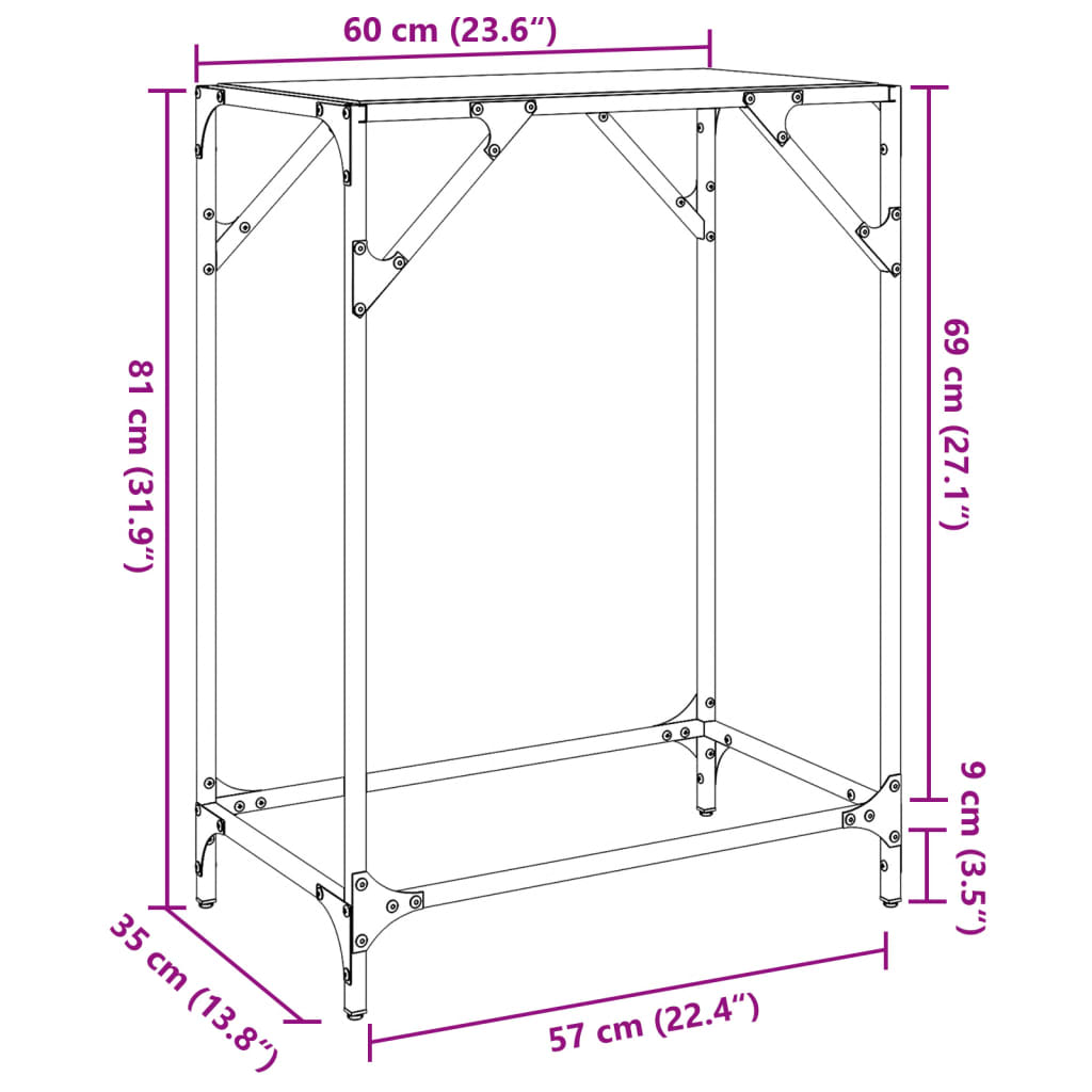 vidaXL Konsolipöytä läpinäkyvä lasinen pöytälevy 60x35x81 cm teräs