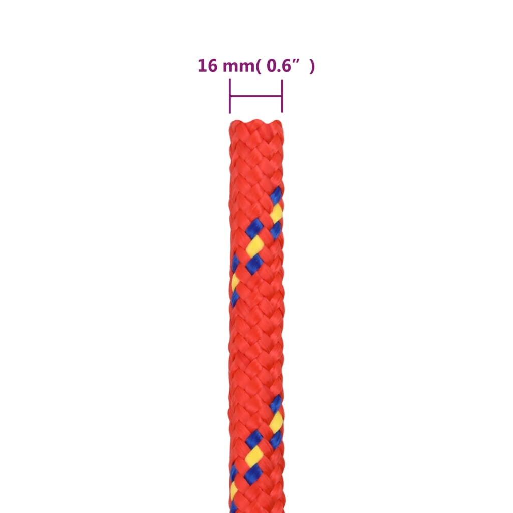 vidaXL Veneköysi punainen 16 mm 100 m polypropeeni