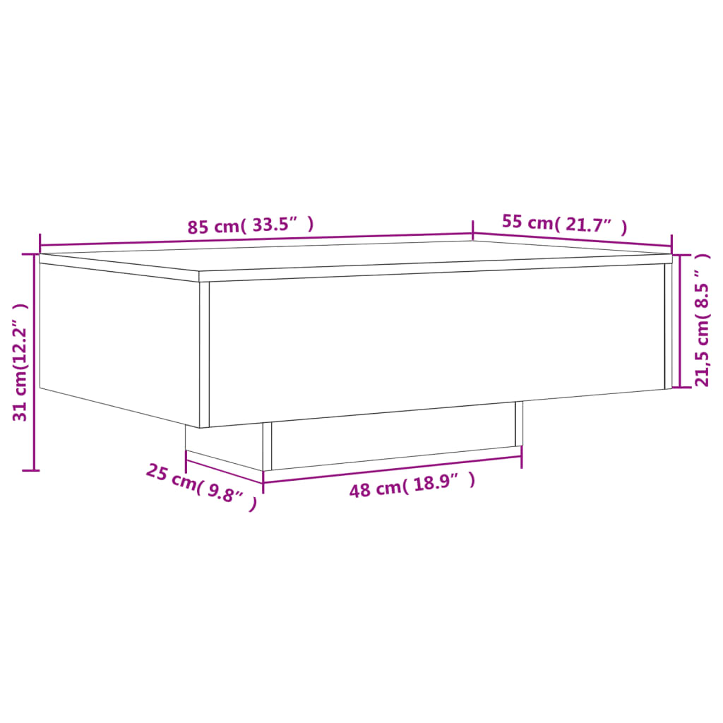 vidaXL Sohvapöytä LED-valoilla savutammi 85x55x31 cm