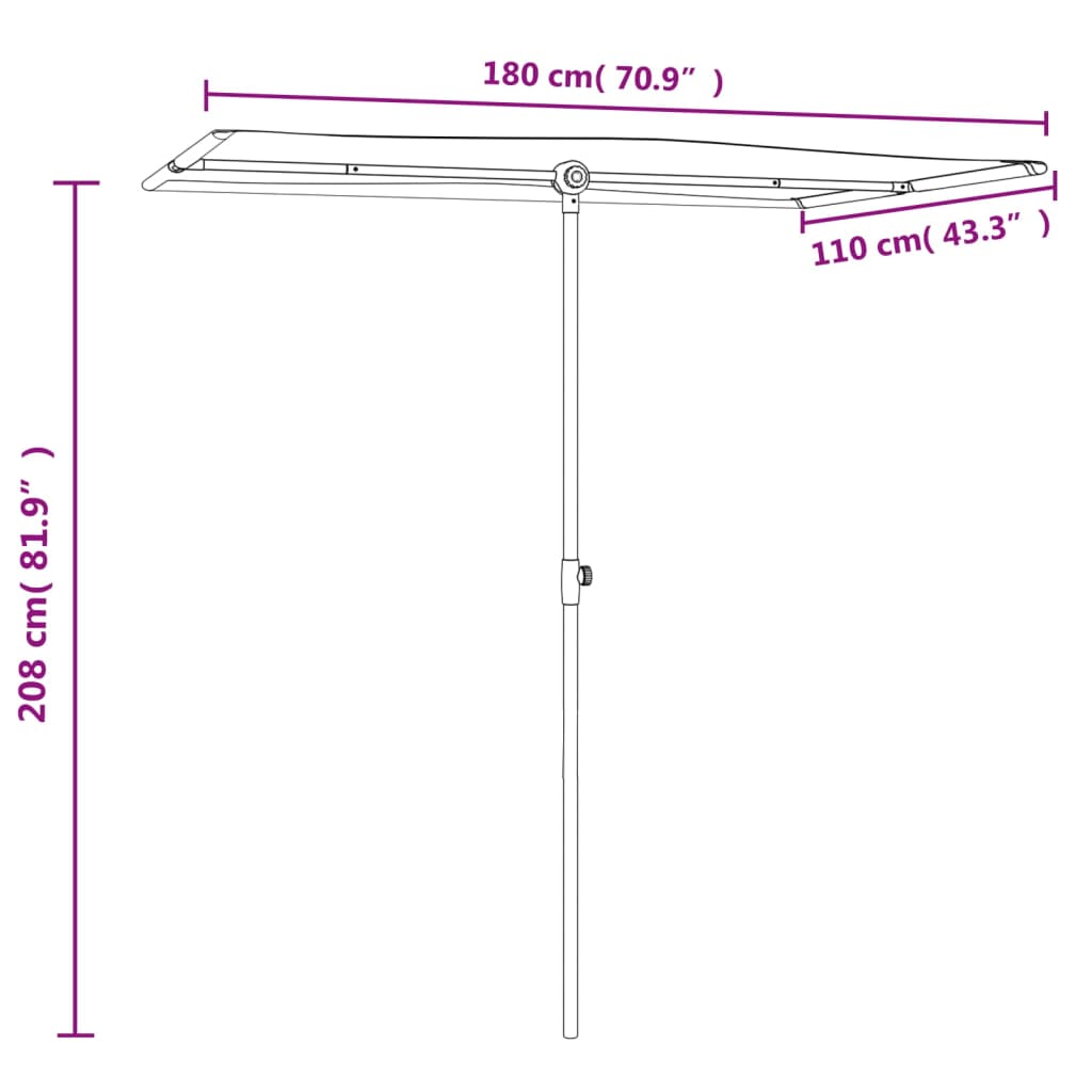 vidaXL Aurinkovarjo alumiinitolpalla 180x110 cm musta