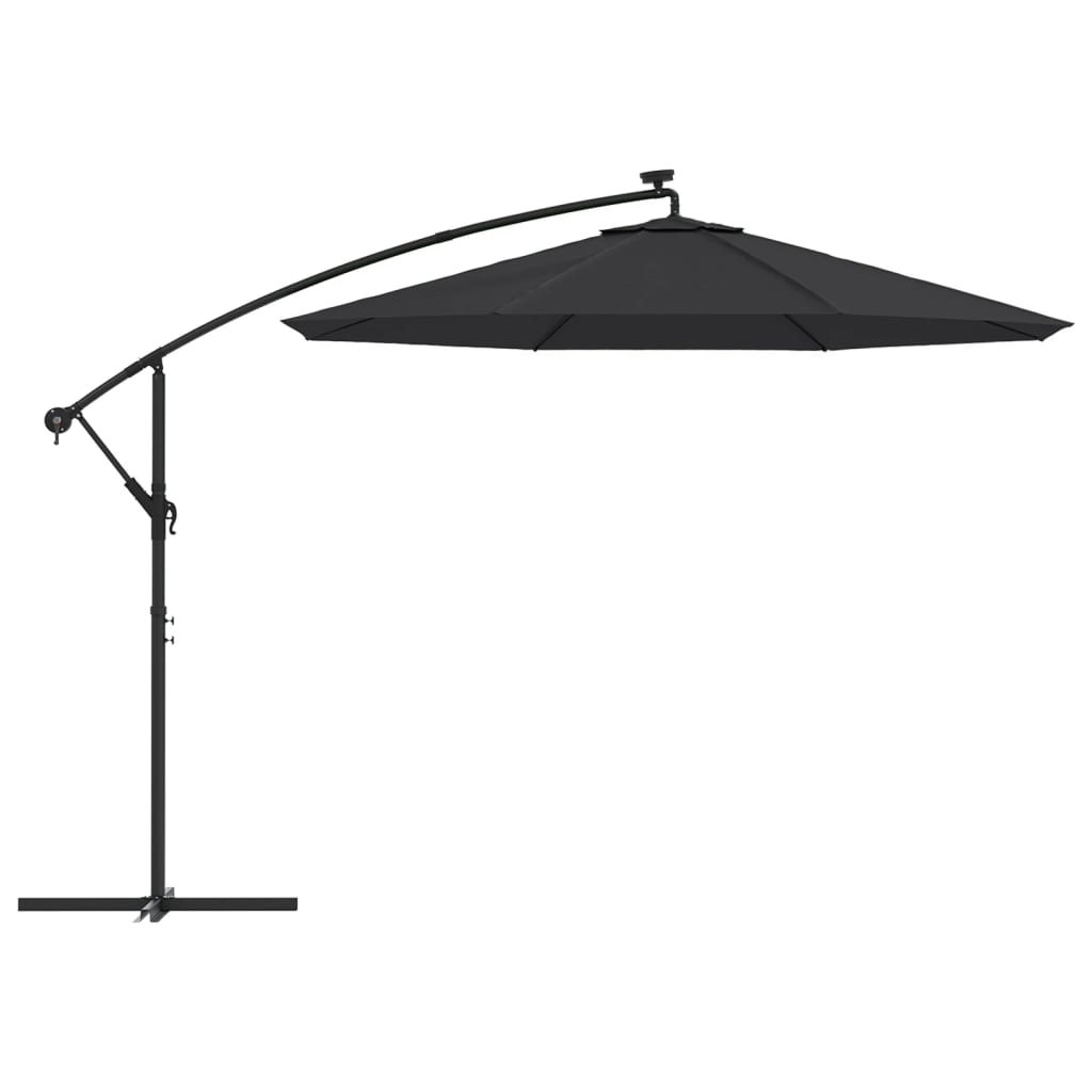 vidaXL Aurinkovarjo cantilever LED ja terästolppa 300 cm musta