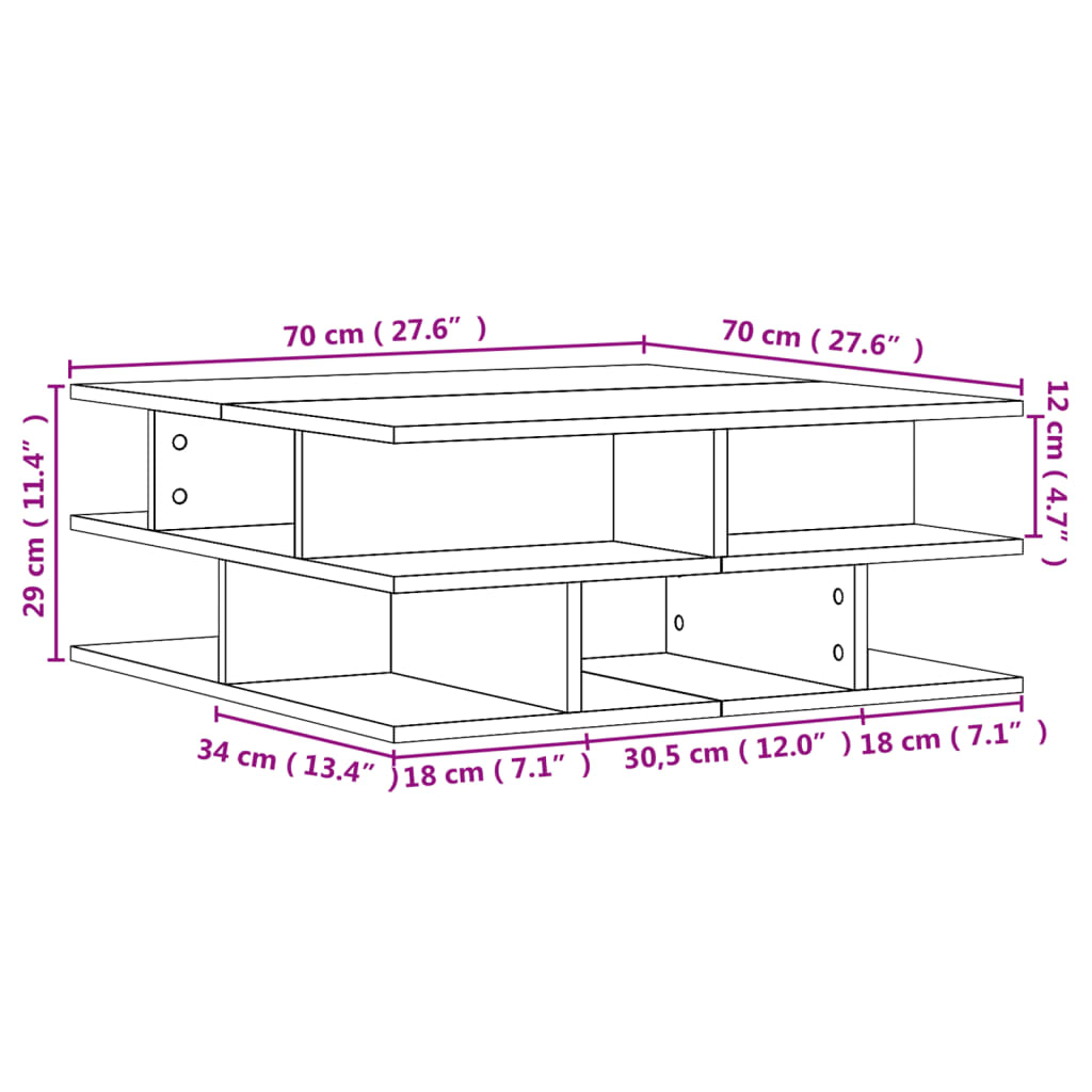 vidaXL Sohvapöytä musta 70x70x29 cm tekninen puu