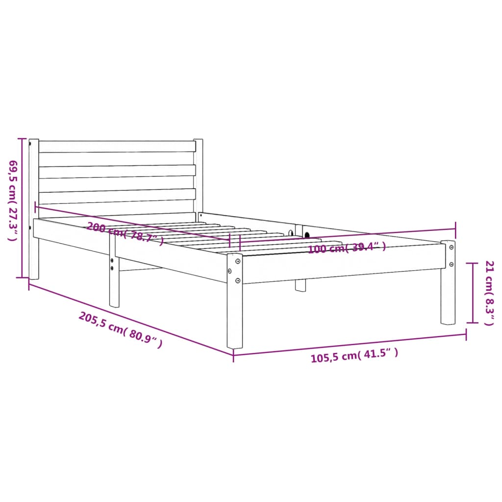 vidaXL Sänky ilman patjaa vahanruskea 100x200 cm täysi mänty