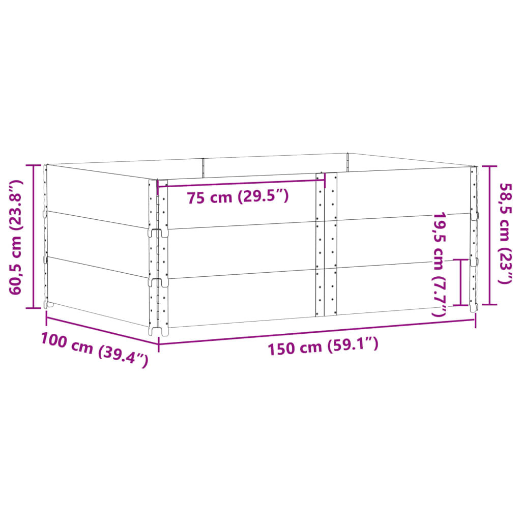 vidaXL Kukkalaatikko musta 150x100 cm täysi mänty