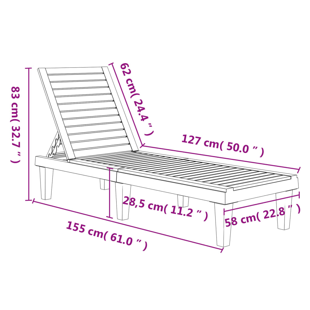 vidaXL Aurinkotuolit 2 kpl musta 155x58x83 cm polypropeeni