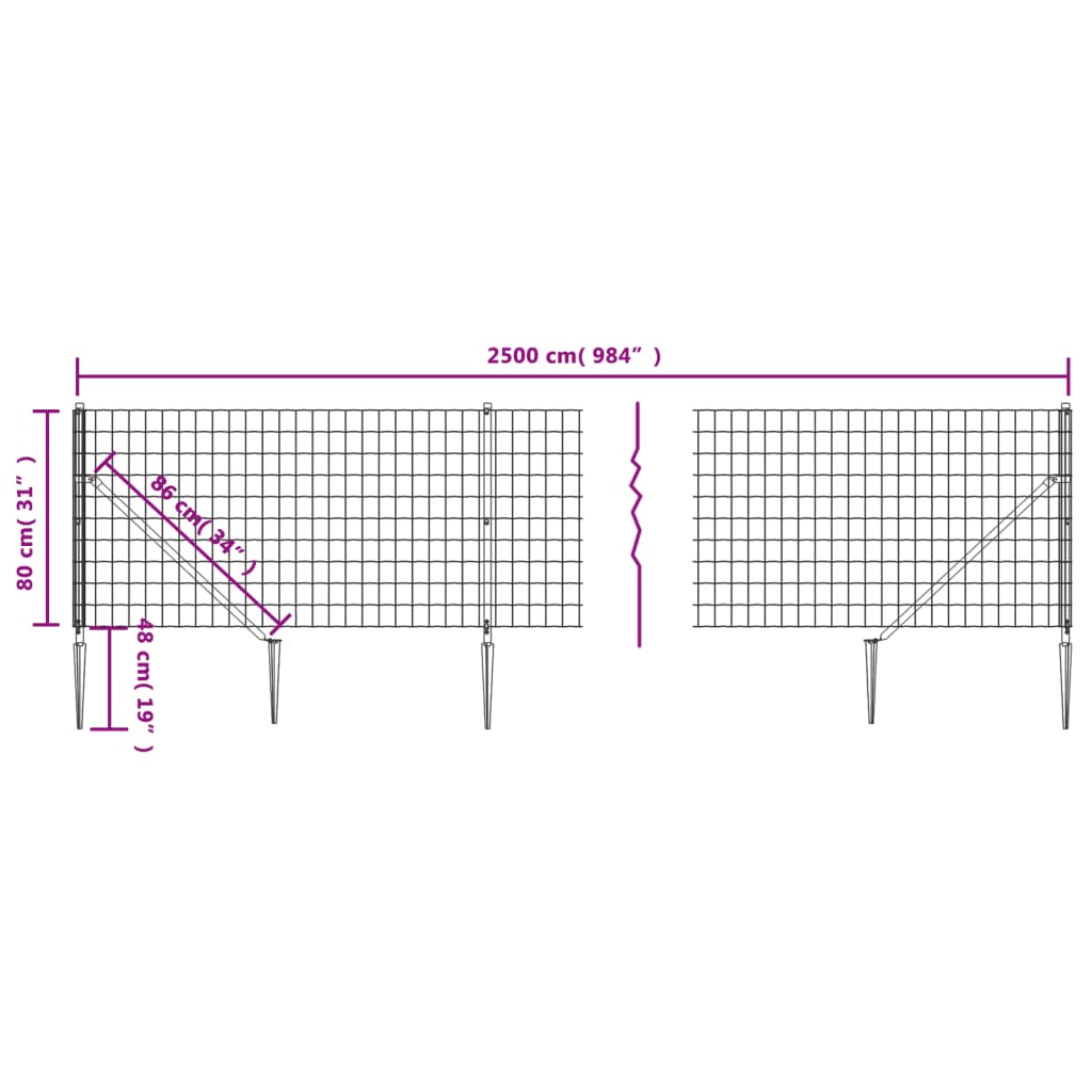 vidaXL Verkkoaita maapiikeillä antrasiitti 0,8x25 m