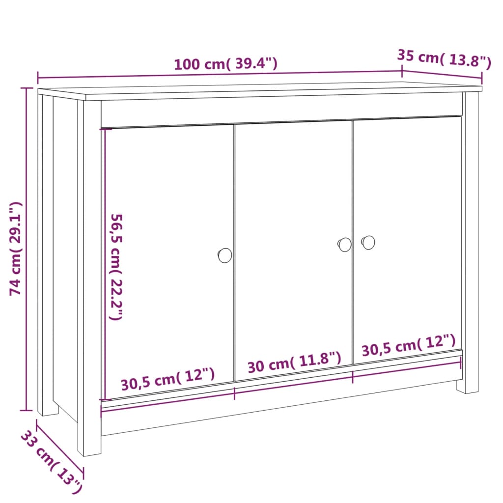 vidaXL Senkki valkoinen 100x35x74 cm täysi mänty