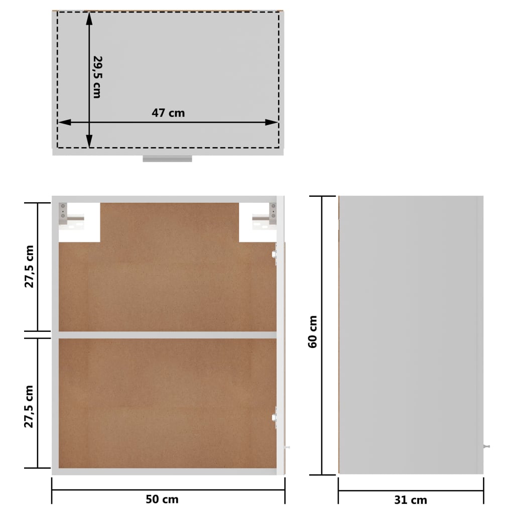 vidaXL Seinäkaapit 2 kpl korkeakiilto valkoinen 50x31x60 cm lastulevy