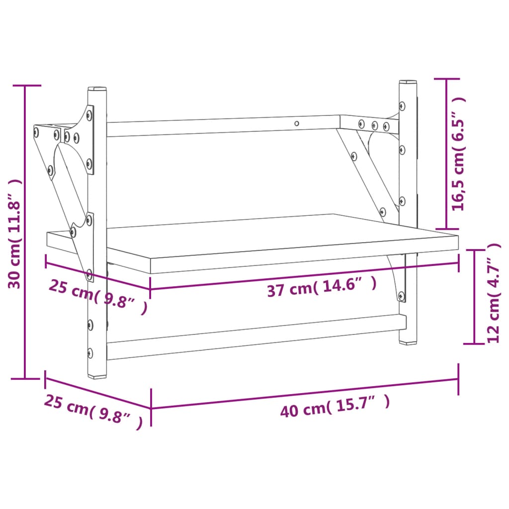 vidaXL Seinähyllyt tangoilla 2 kpl ruskea tammi 40x25x30 cm