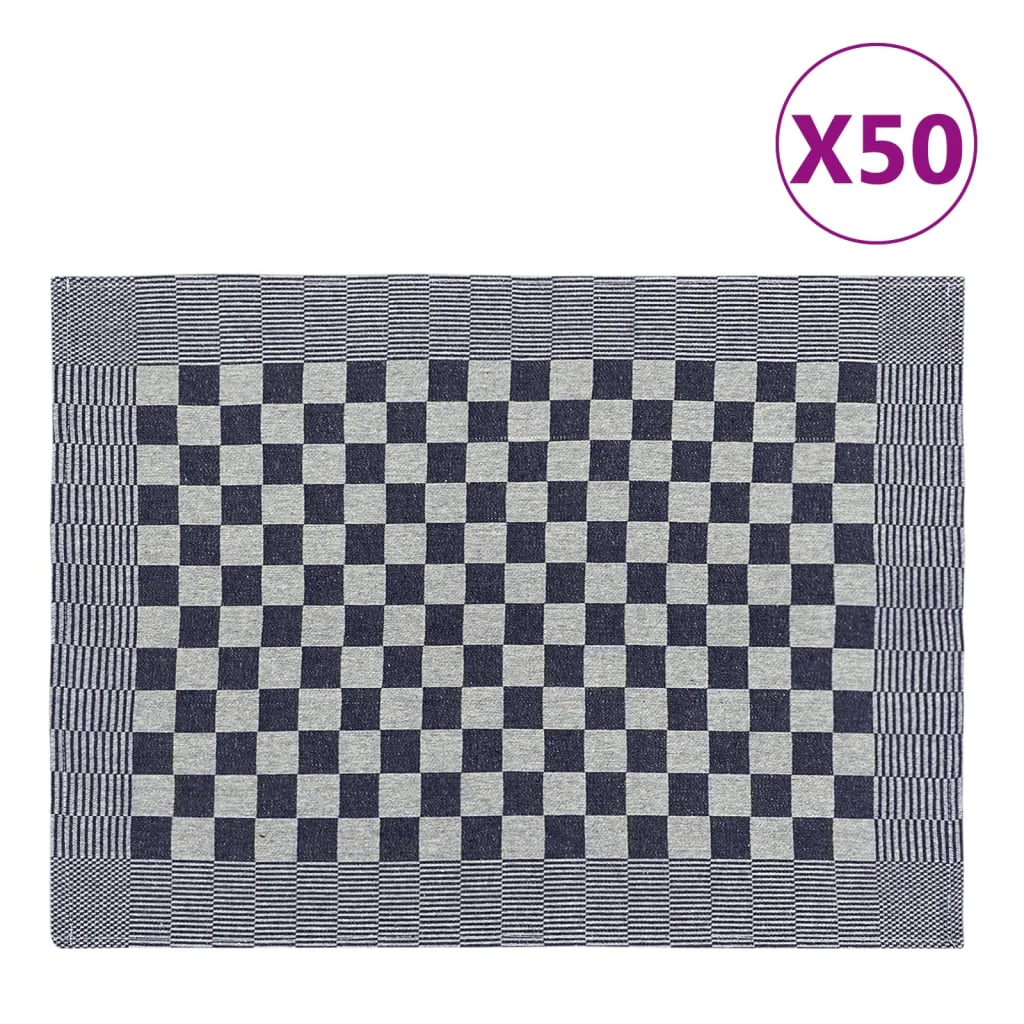 vidaXL Keittiöpyyhkeet 50 kpl sininen ja valkoinen 50x70 cm puuvilla