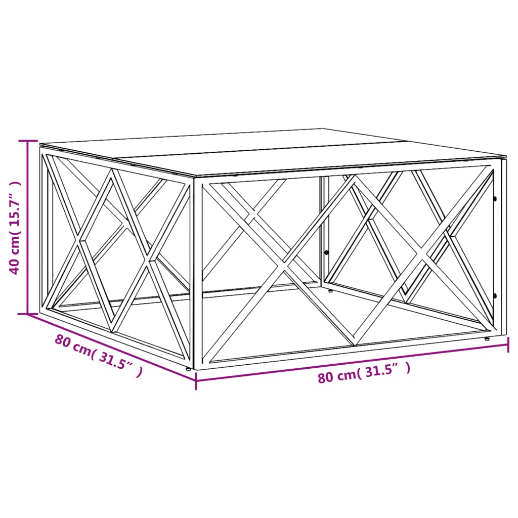 vidaXL Sohvapöytä 80x80x40 cm ruostumaton teräs ja lasi