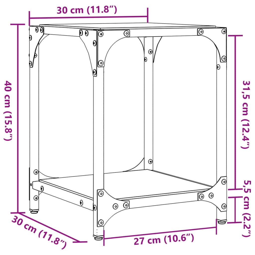 vidaXL Sohvapöydät 2 kpl läpinäkyvä lasi pöytälevy 30x30x40 cm teräs